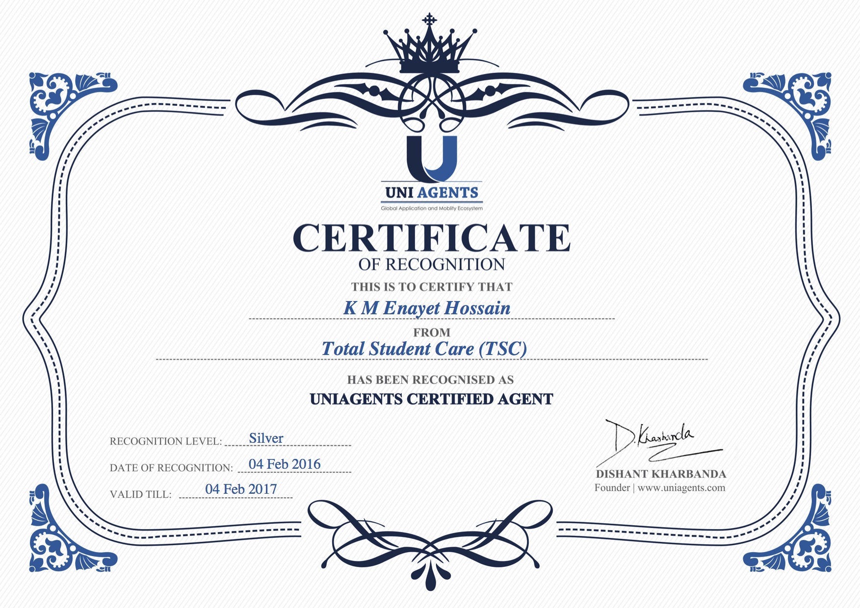 Uniagents-Agent certificate